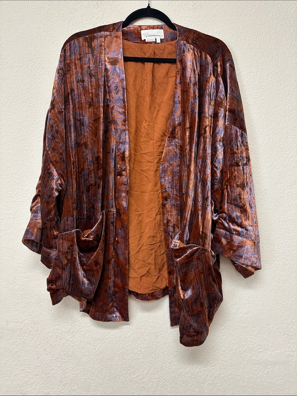 Anthropologie Velvet Open-Front Cardigan in Rust and Copper Tones - Picture 2 of 4